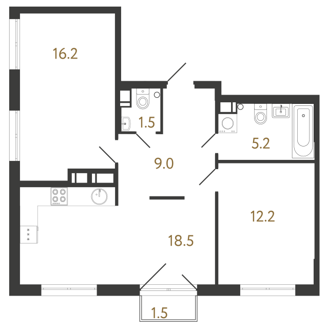 2-комнатная квартира  №181 в Струны I: 62.6 м², этаж 5 - купить в Санкт-Петербурге