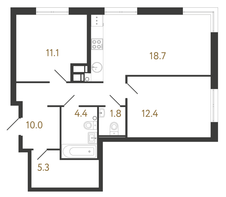 2-комнатная квартира  №8 в Черная речка, 41: 63.7 м², этаж 3 - купить в Санкт-Петербурге