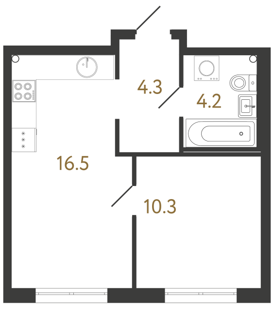 1-комнатная квартира  №354 в Струны I: 35.3 м², этаж 2 - купить в Санкт-Петербурге