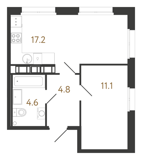 1-комнатная квартира  №542 в Куинджи: 37.7 м², этаж 10 - купить в Санкт-Петербурге