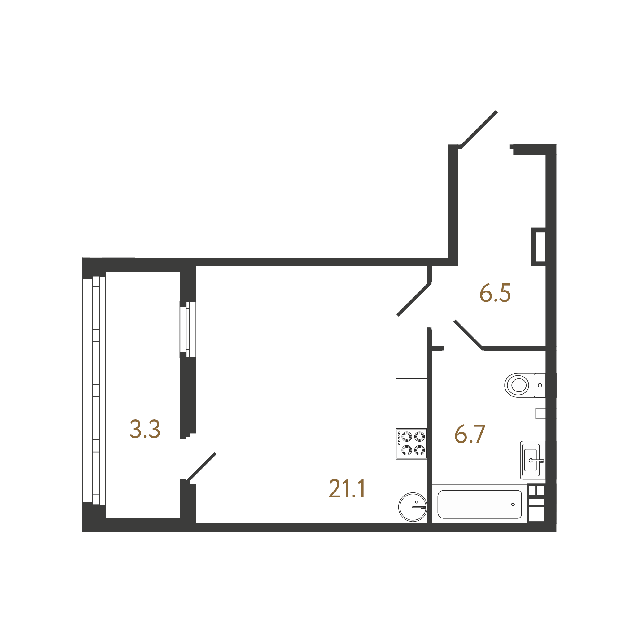 1-комнатная квартира  №60 в VIDI: 34.3 м², этаж 3 - купить в Санкт-Петербурге