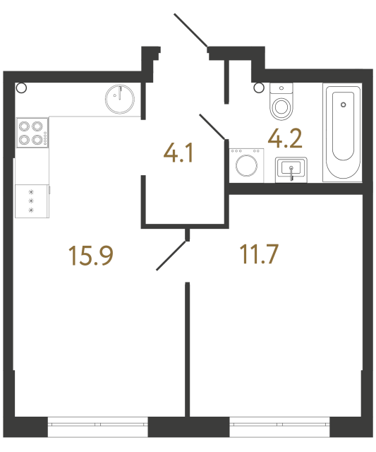 1-комнатная квартира  №169 в Струны I: 35.9 м², этаж 2 - купить в Санкт-Петербурге