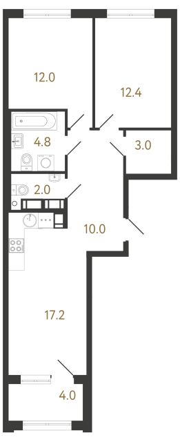 2-комнатная квартира  №326 в Alter: 61.4 м², этаж 11 - купить в Санкт-Петербурге
