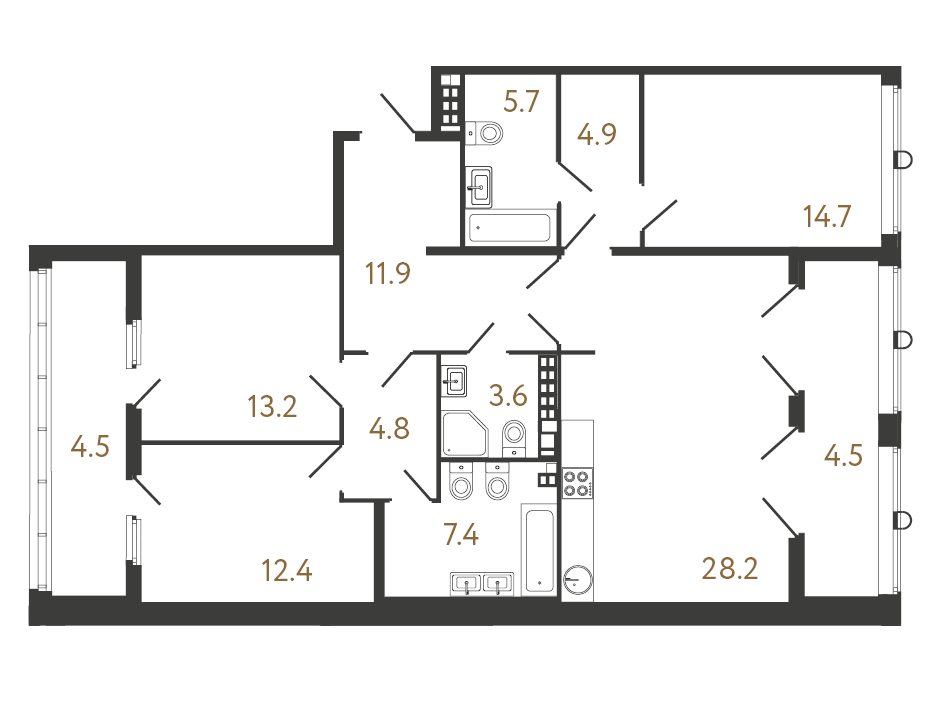 3-комнатная квартира  №48 в Миръ: 106.8 м², этаж 7 - купить в Санкт-Петербурге