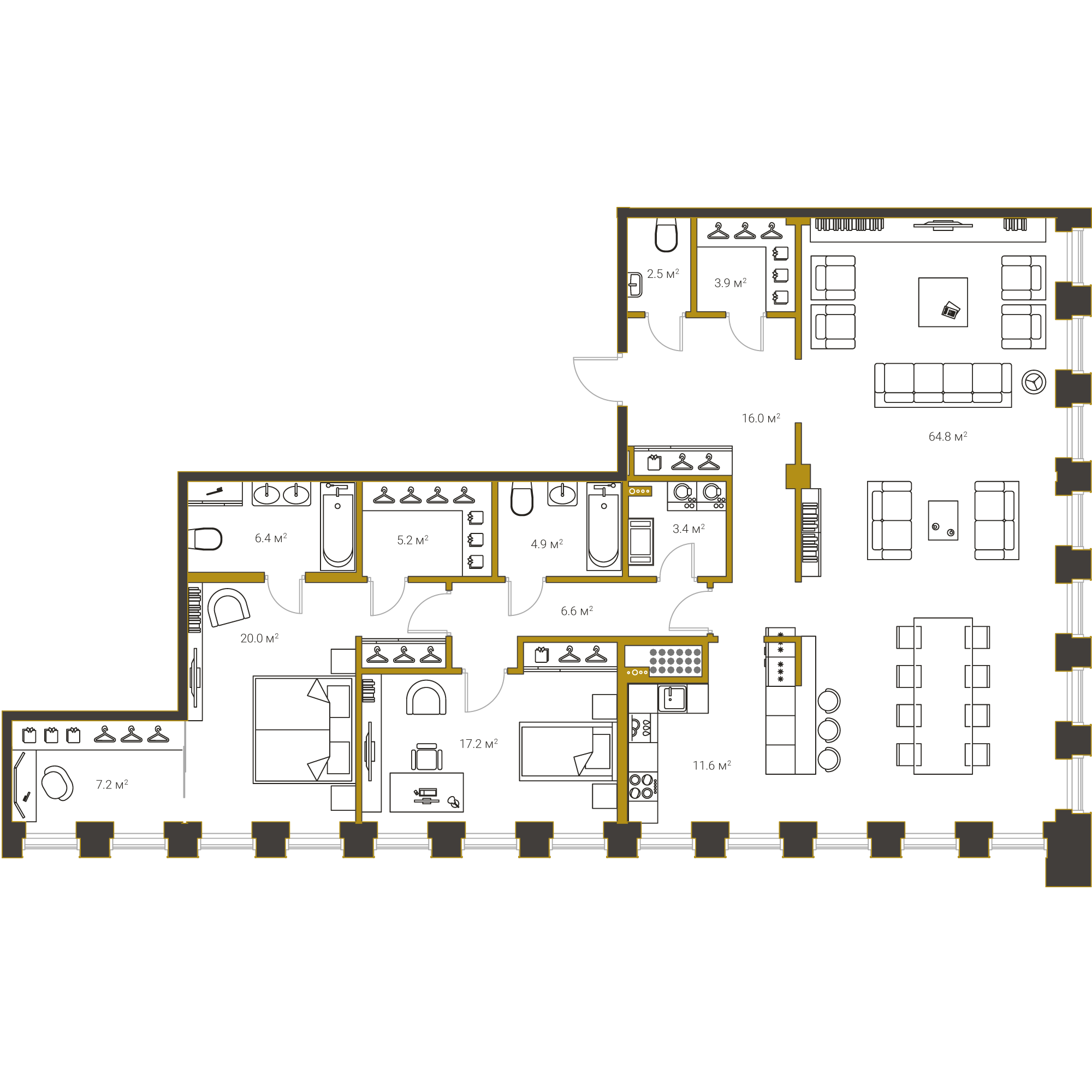2-комнатная квартира, 169.7 м²; этаж: 20 - купить в Санкт-Петербурге