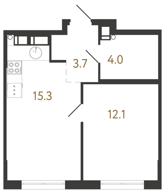 1-комнатная квартира  №212 в Струны I: 35.1 м², этаж 13 - купить в Санкт-Петербурге