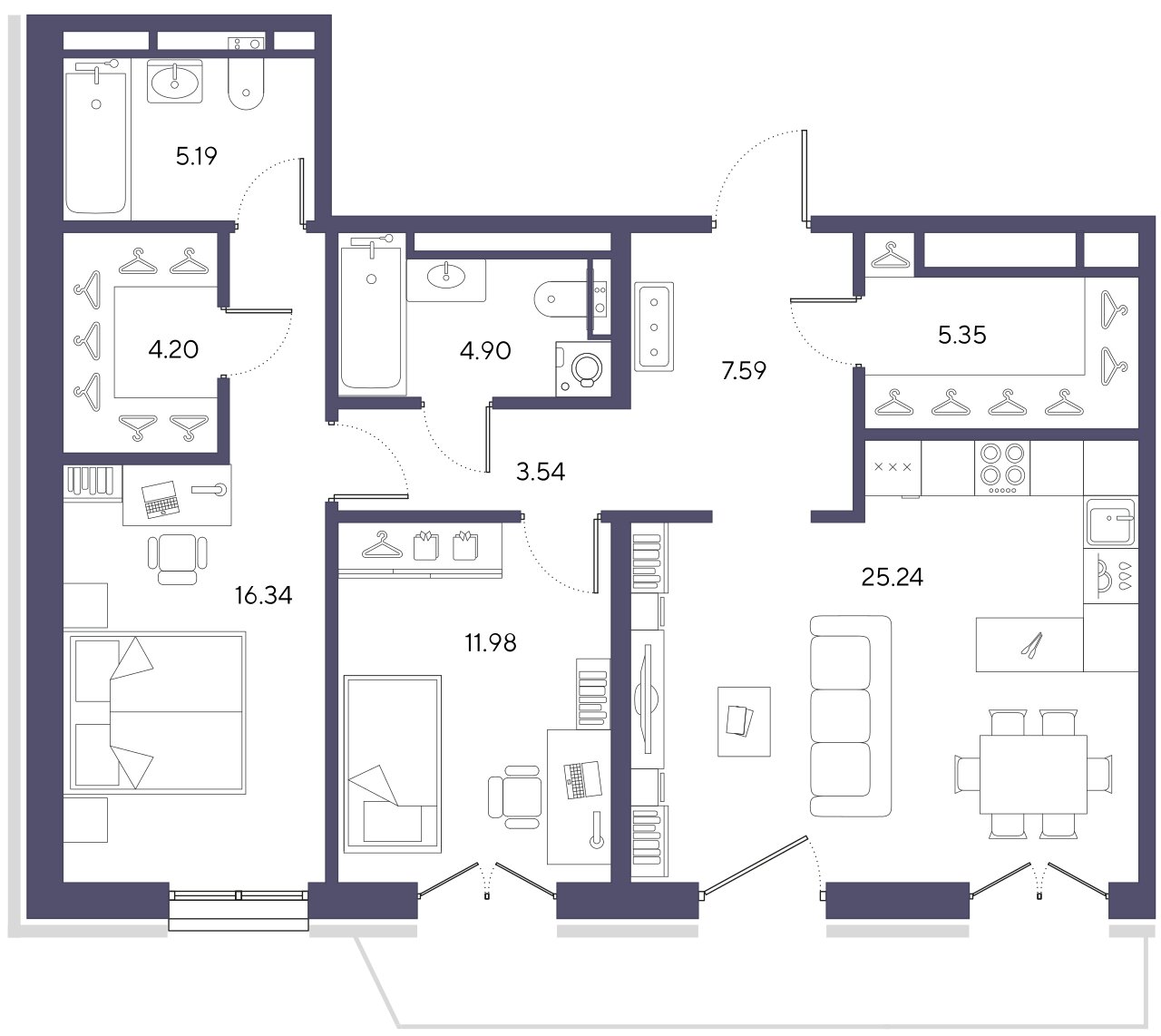 2-комнатная квартира  №31 в Большой, 67: 84.33 м², этаж 8 - купить в Санкт-Петербурге