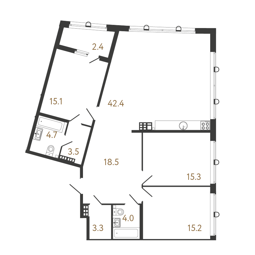 33-комнатная квартира  №47 в Миръ: 122 м², этаж 7 - купить в Санкт-Петербурге