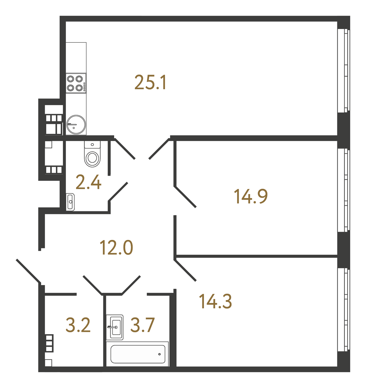 2-комнатная квартира  №101 в Миръ: 76.7 м², этаж 4 - купить в Санкт-Петербурге