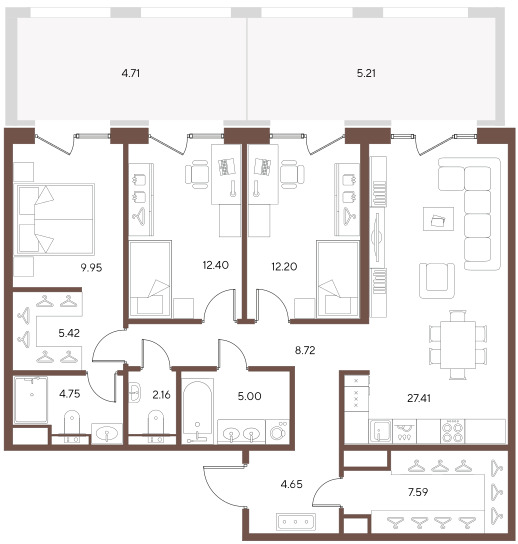 3-комнатная квартира  №97 в Большой, 67: 100.25 м², этаж 2 - купить в Санкт-Петербурге