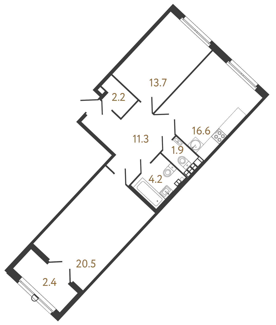 2-комнатная квартира  №224 в Миръ: 70.4 м², этаж 6 - купить в Санкт-Петербурге