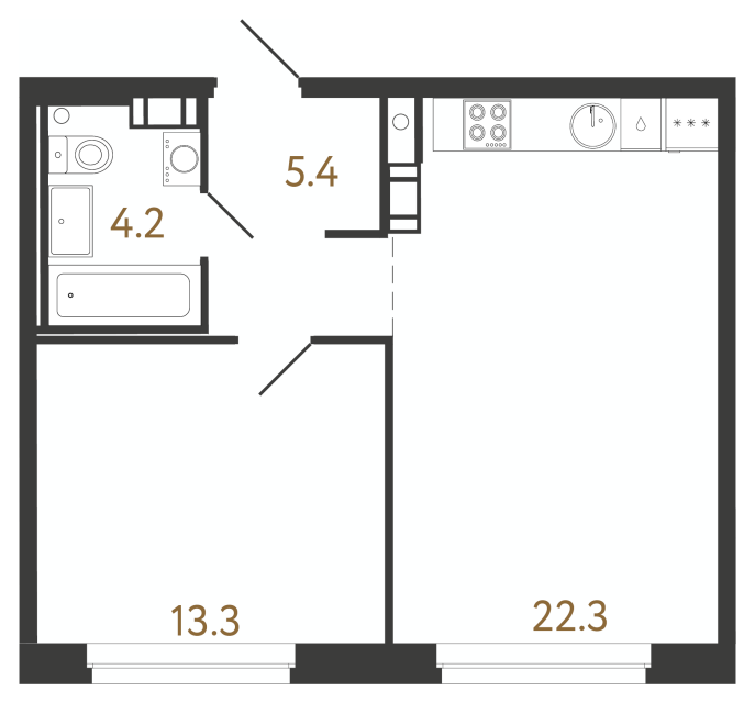 1-комнатная квартира  №207 в Куинджи: 45.2 м², этаж 11 - купить в Санкт-Петербурге