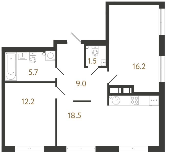 2-комнатная квартира  №223 в Лисичанская, 22: 63 м², этаж 2 - купить в Санкт-Петербурге