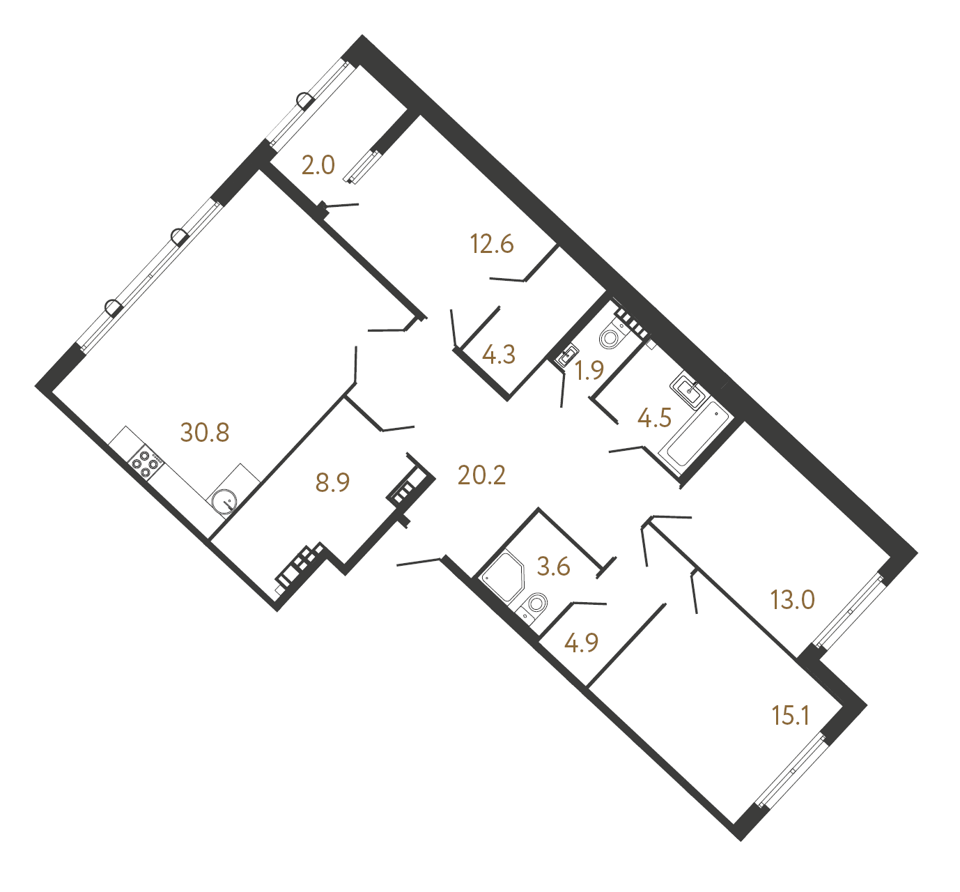 3-комнатная квартира  №242 в Миръ: 119.8 м², этаж 7 - купить в Санкт-Петербурге