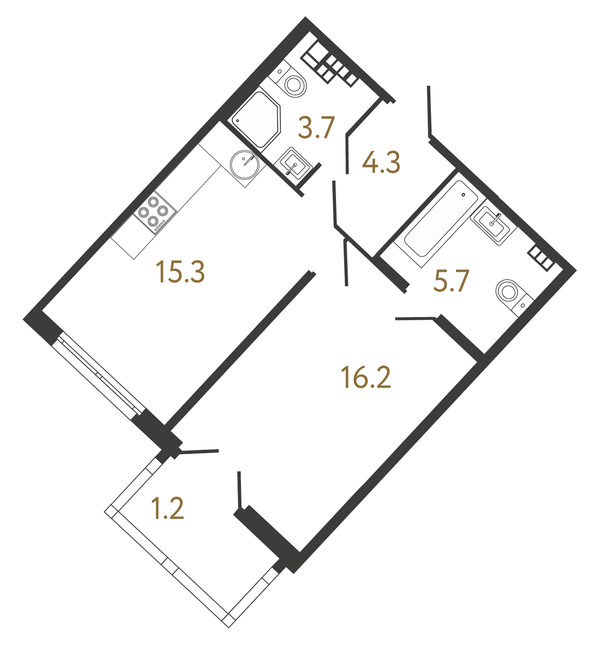 1-комнатная квартира  №193 в Neva Residence: 45.2 м², этаж 5 - купить в Санкт-Петербурге