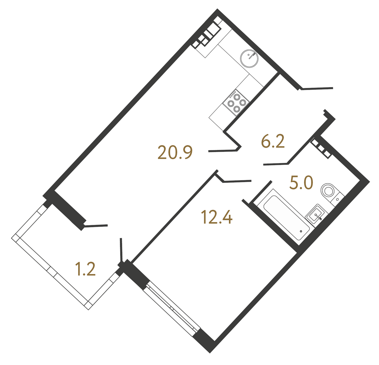 1-комнатная квартира  №194 в Миръ: 44.5 м², этаж 5 - купить в Санкт-Петербурге