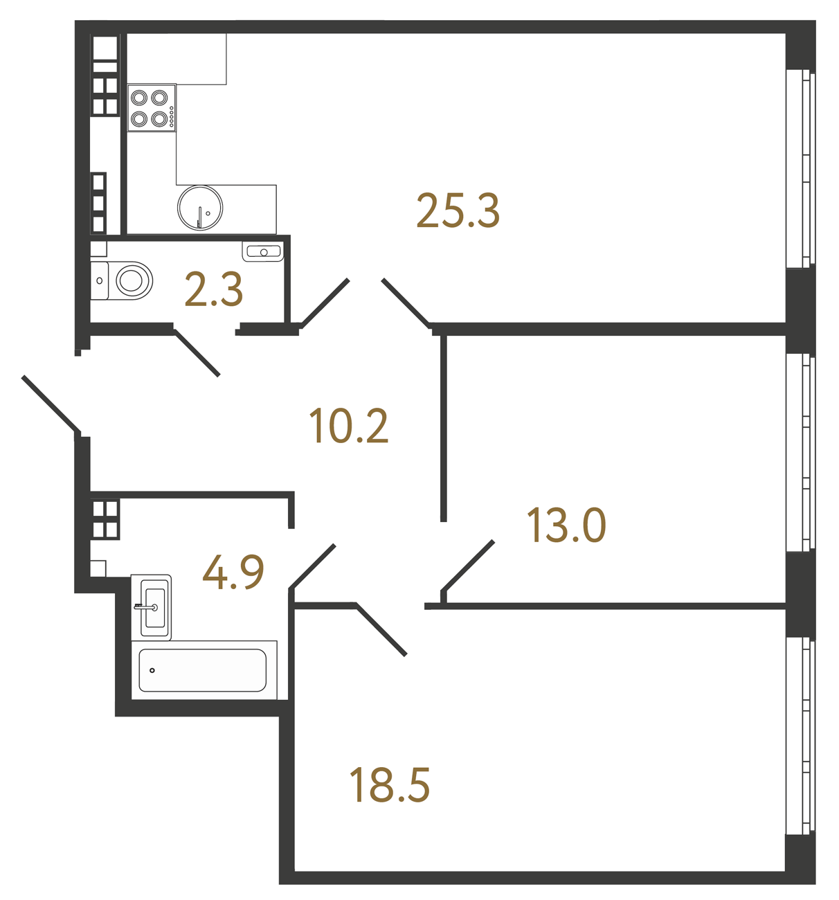 2-комнатная квартира  №109 в Миръ: 74.2 м², этаж 5 - купить в Санкт-Петербурге