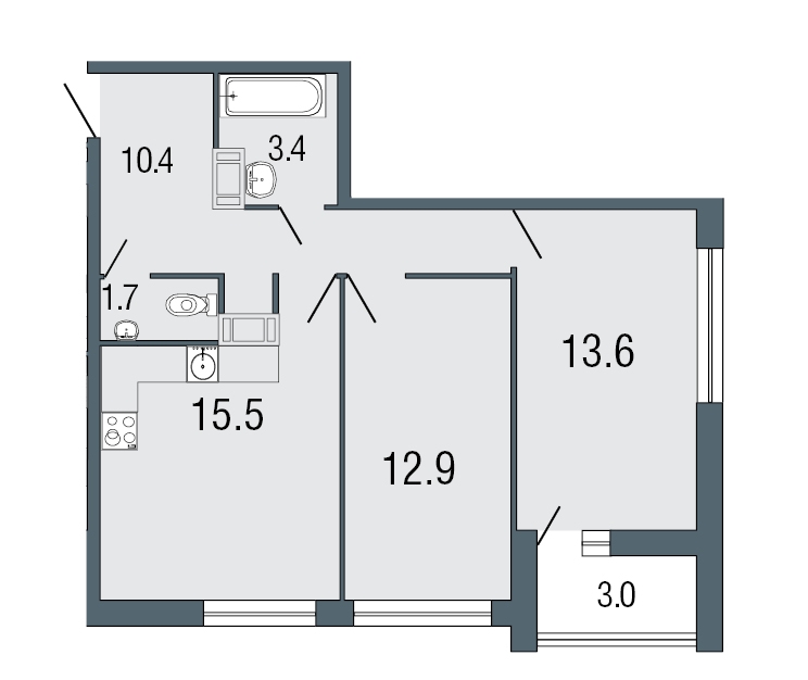 2-комнатная квартира  №1089 в ЖК Ultra City ll: 58.6 м², этаж 4 - купить в Санкт-Петербурге