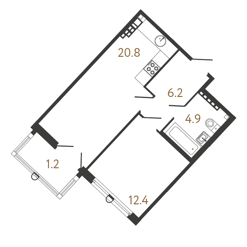 1-комнатная квартира  №202 в Миръ: 44.3 м², этаж 7 - купить в Санкт-Петербурге