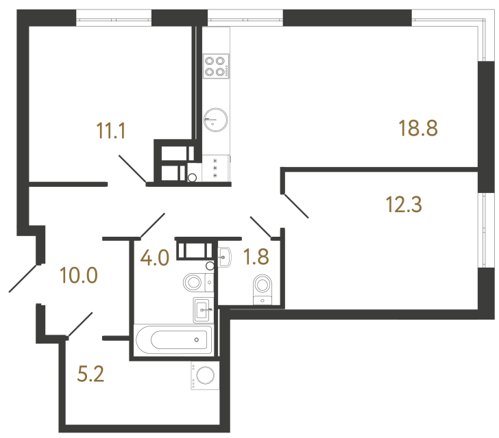 2-комнатная квартира  №554 в Струны I: 63.2 м², этаж 21 - купить в Санкт-Петербурге