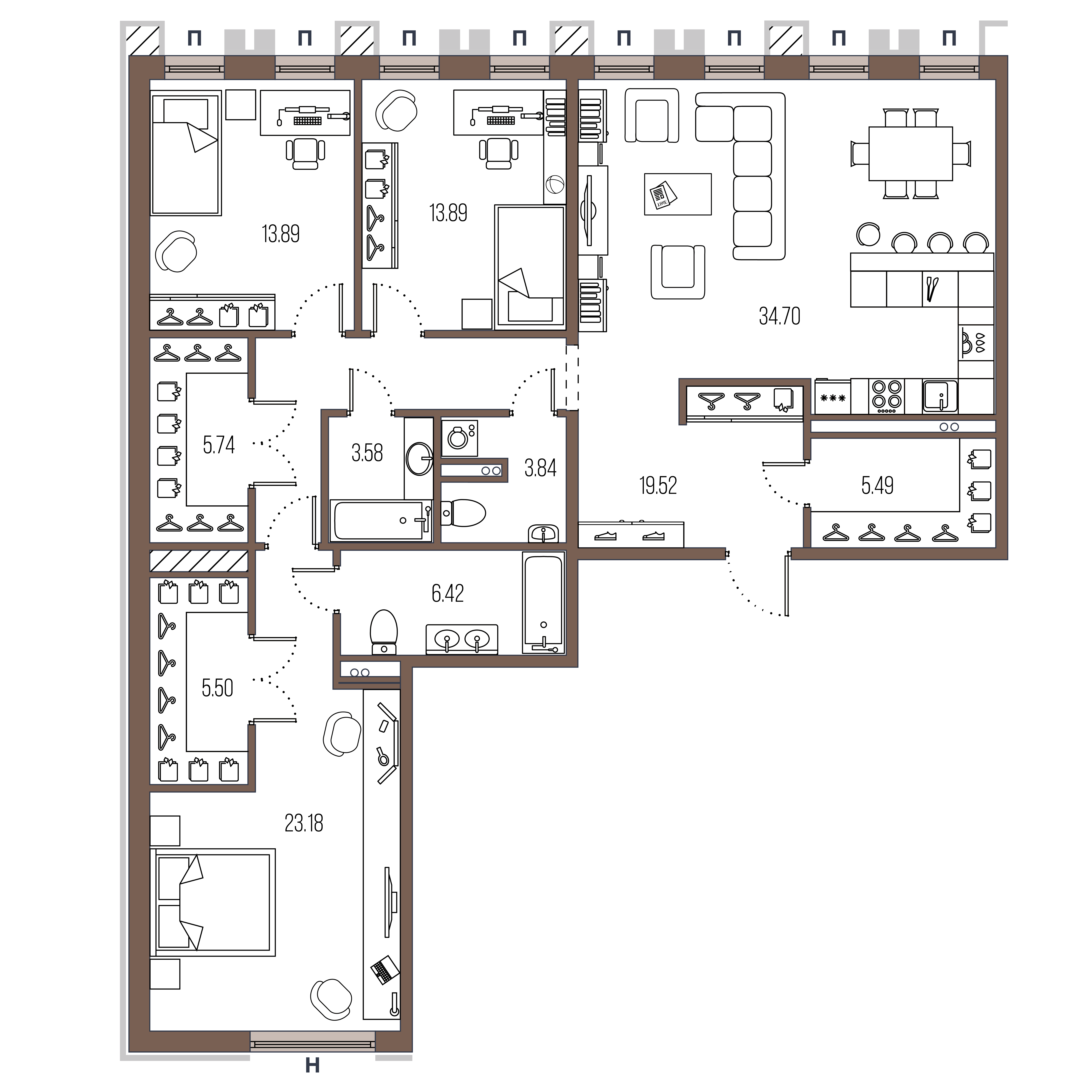 3-комнатная квартира, 140.3 м²; этаж: 2 - купить в Санкт-Петербурге