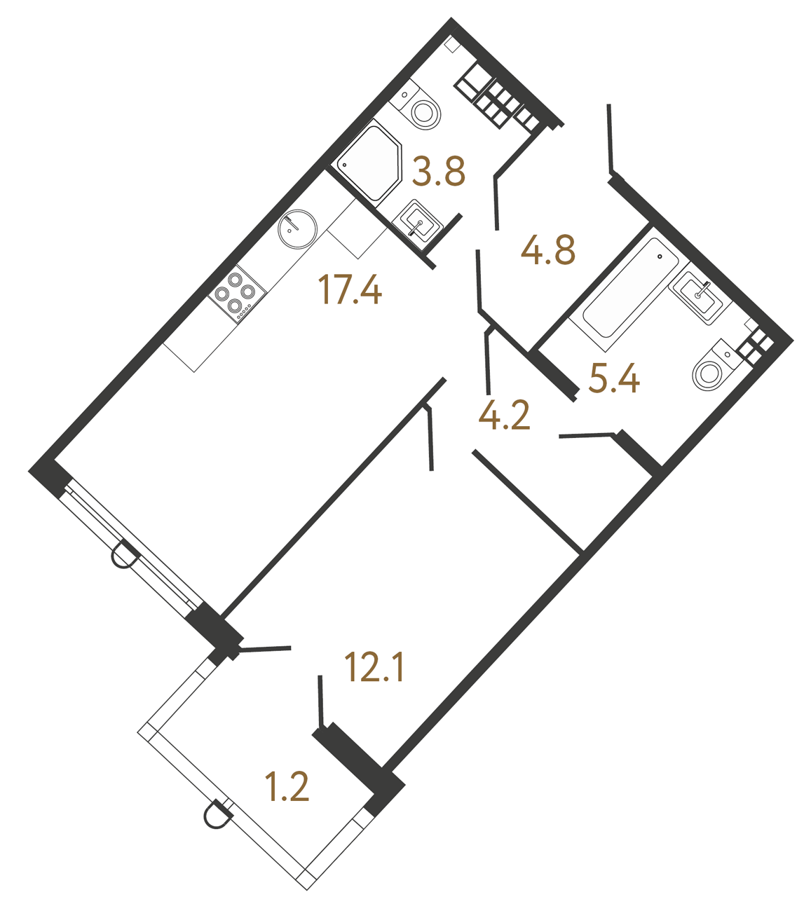 1-комнатная квартира  №225 в Миръ: 48 м², этаж 6 - купить в Санкт-Петербурге