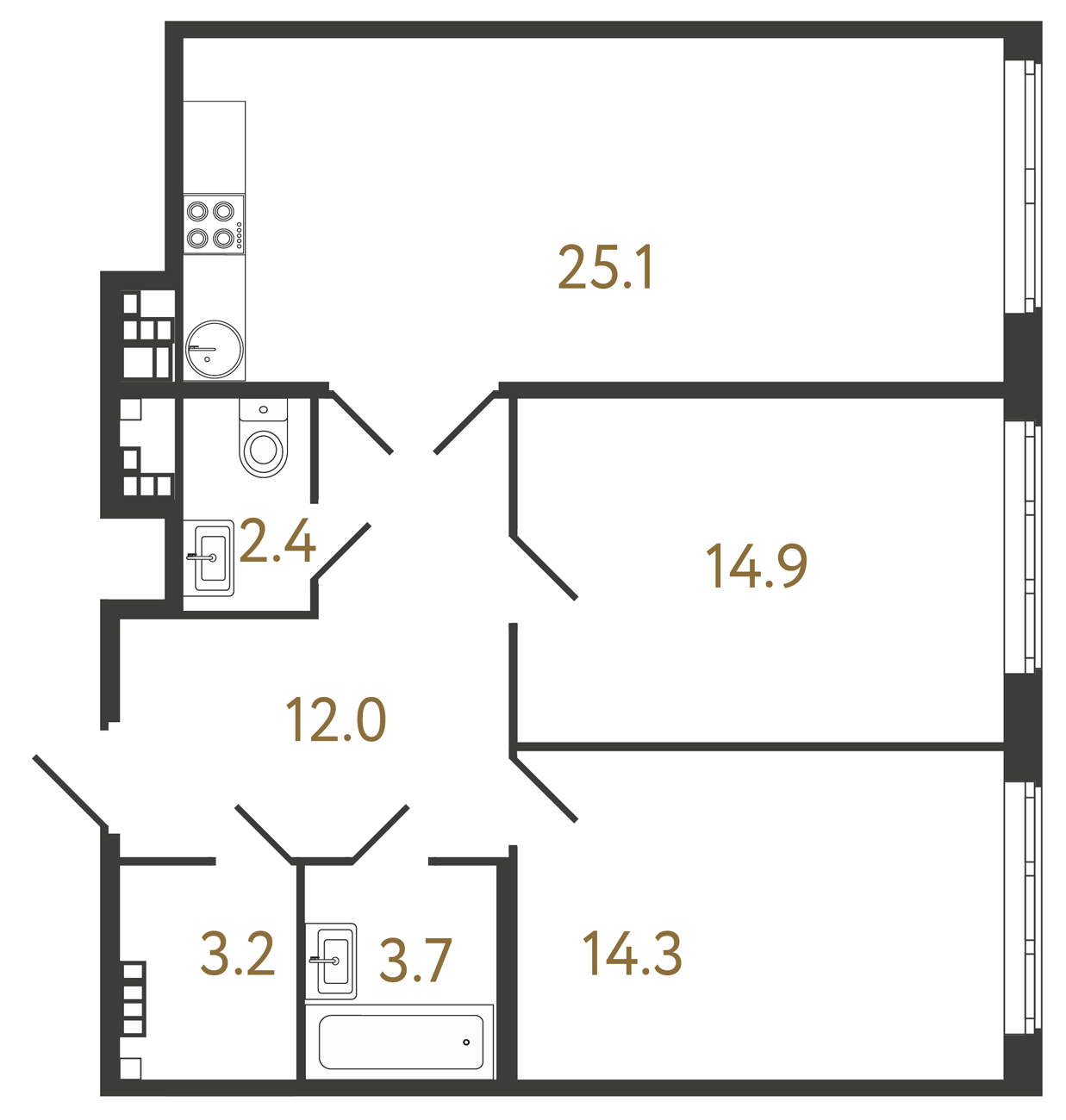 2-комнатная квартира  №108 в Миръ: 76.6 м², этаж 5 - купить в Санкт-Петербурге