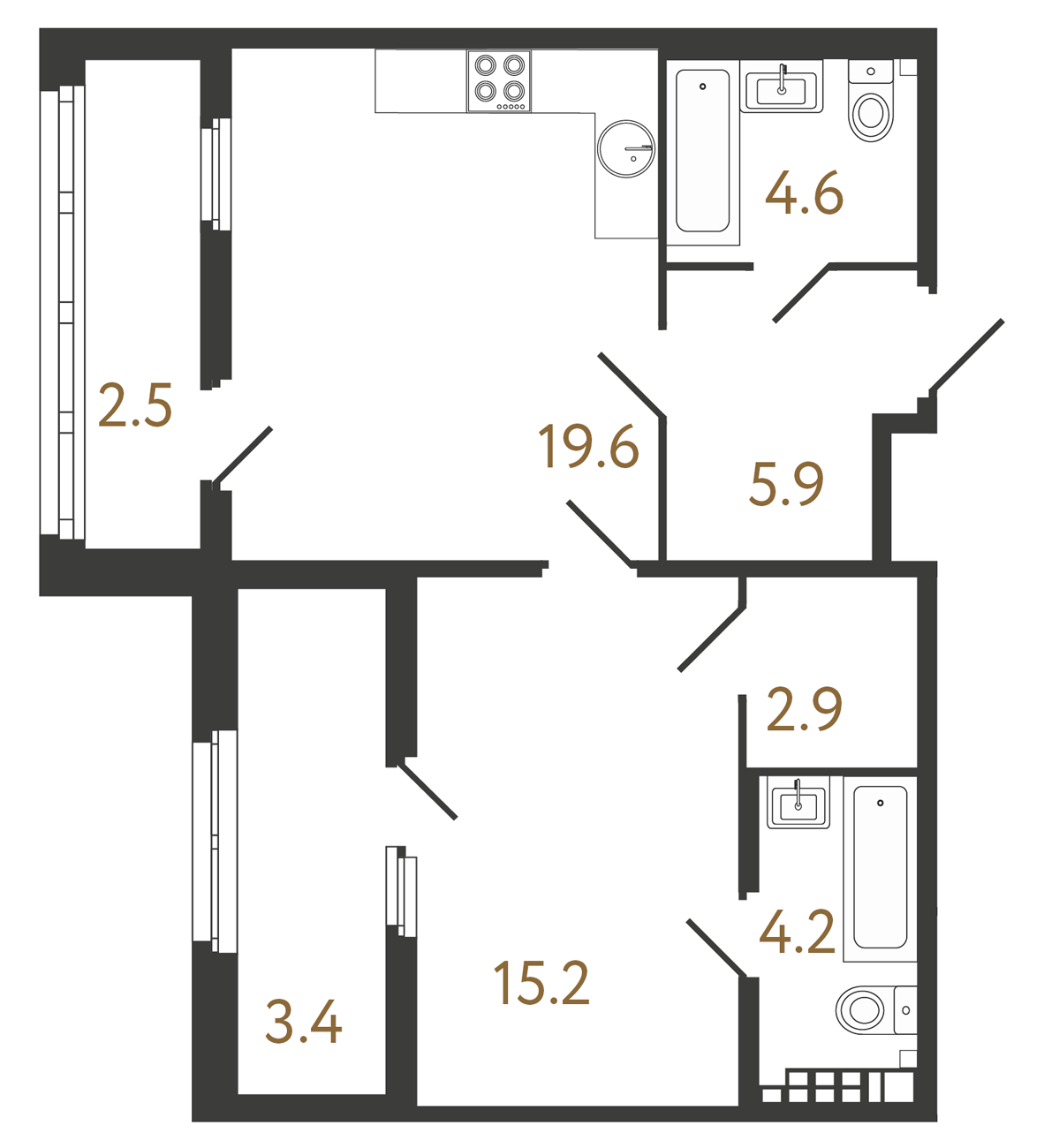 1-комнатная квартира  №81 в Миръ: 52.4 м², этаж 6 - купить в Санкт-Петербурге