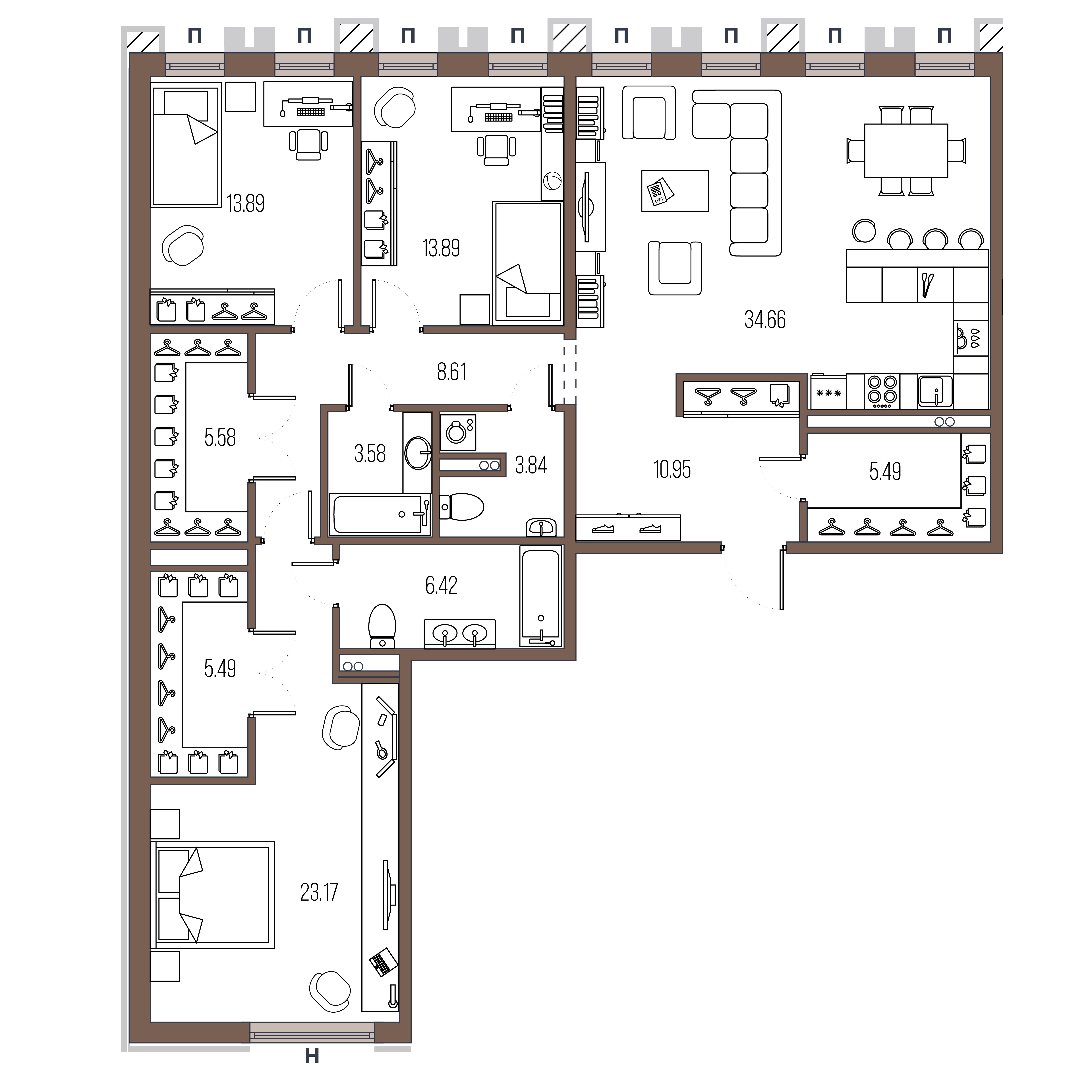 3-комнатная квартира, 139.8 м²; этаж: 2 - купить в Санкт-Петербурге