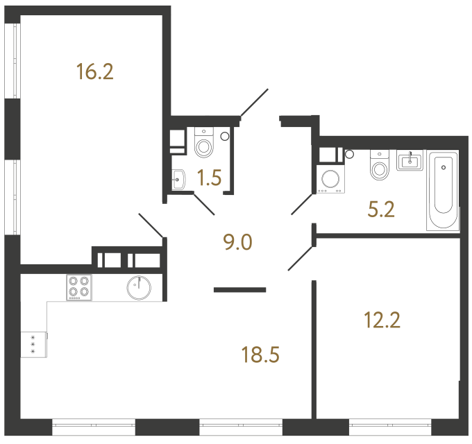 2-комнатная квартира  №201 в Струны I: 62.6 м², этаж 10 - купить в Санкт-Петербурге