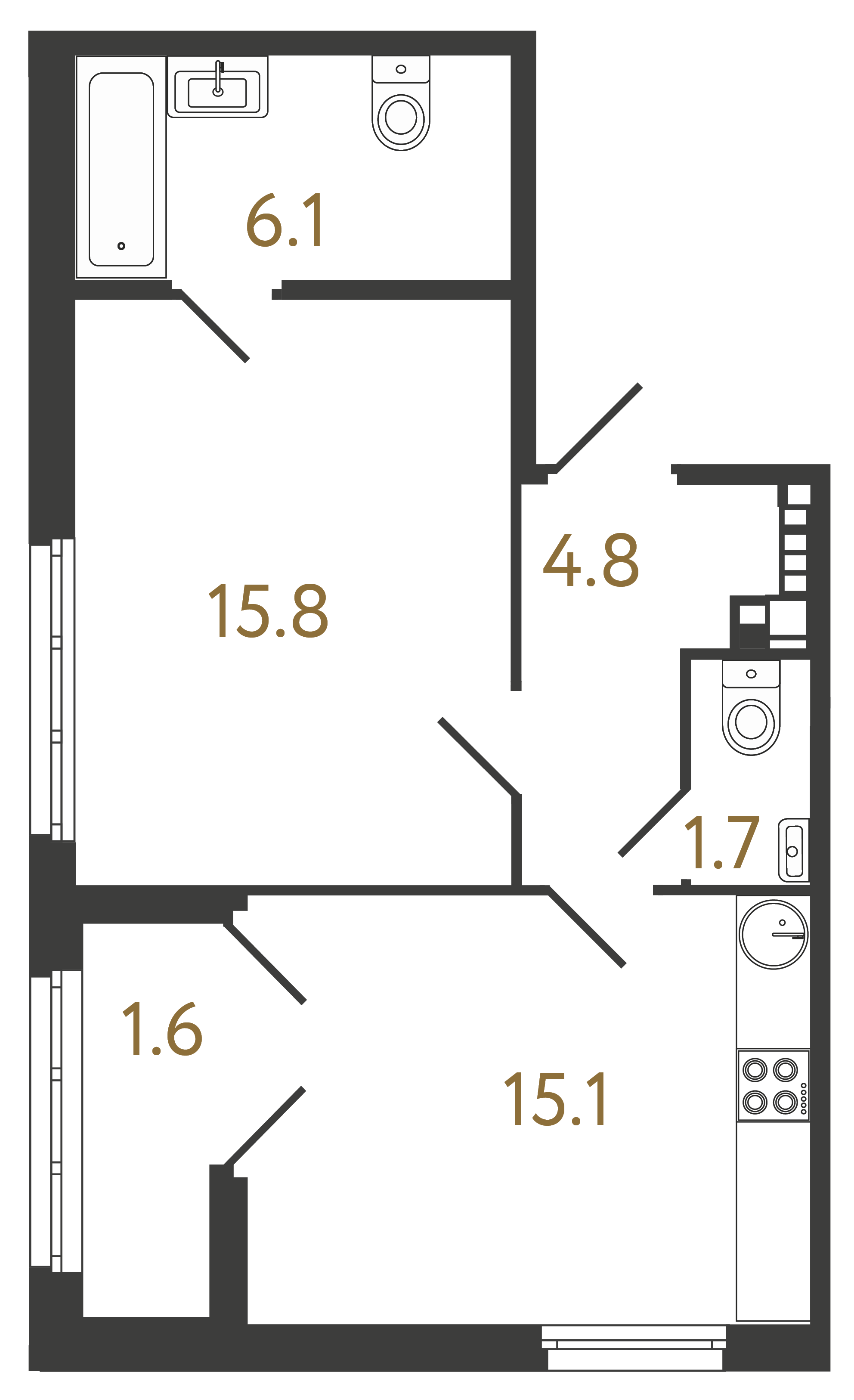 1-комнатная квартира  №104 в Миръ: 43.5 м², этаж 4 - купить в Санкт-Петербурге