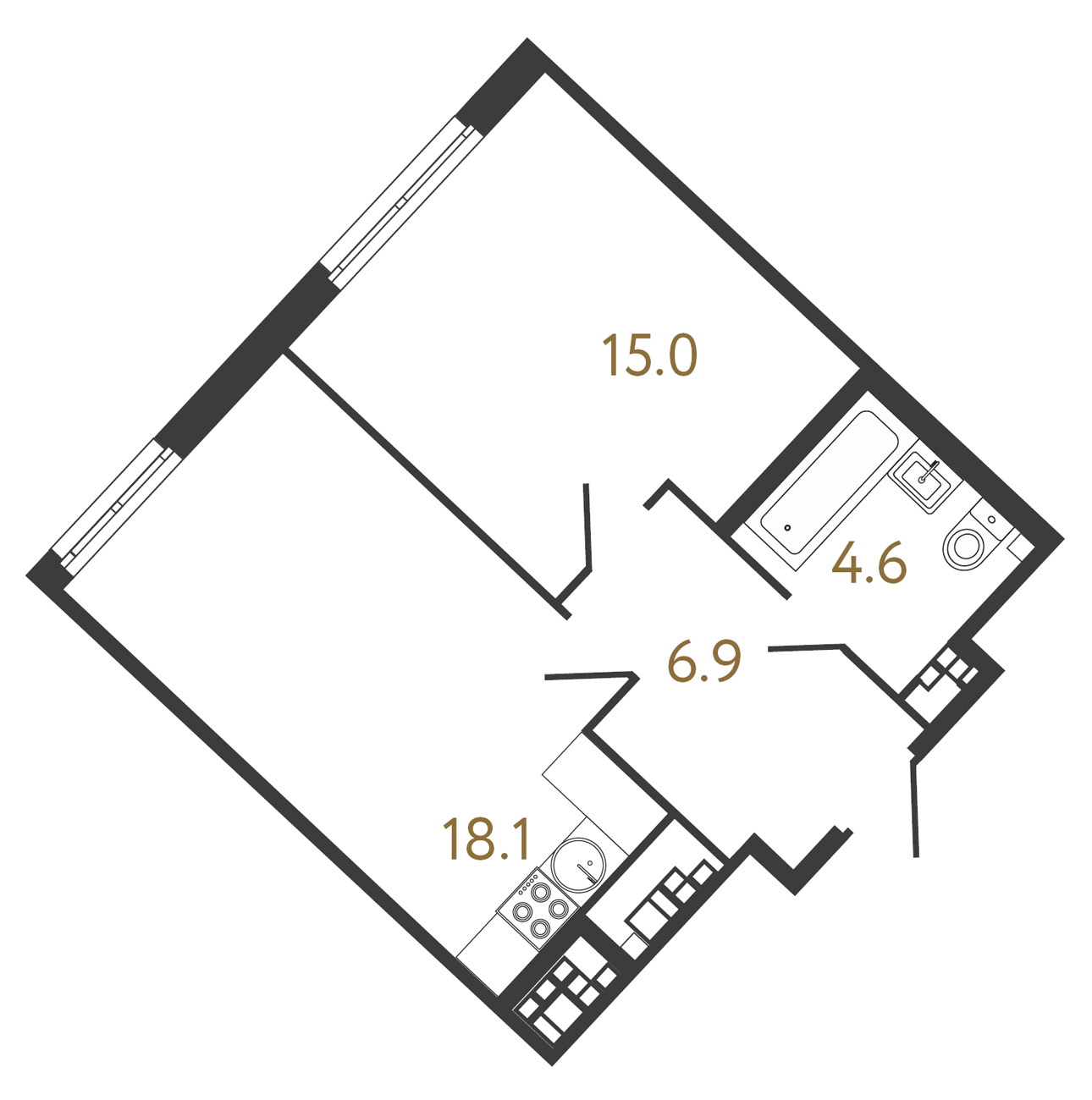 1-комнатная квартира  №222 в Миръ: 44.6 м², этаж 5 - купить в Санкт-Петербурге