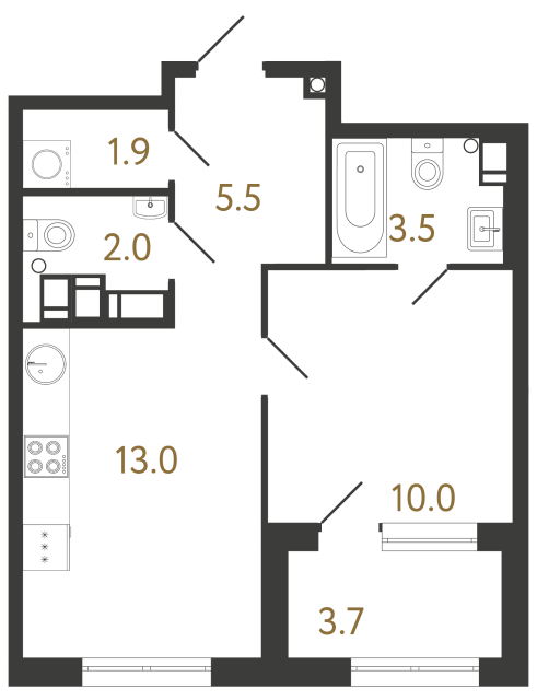 1-комнатная квартира  №543 в Neva Residence: 35.9 м², этаж 19 - купить в Санкт-Петербурге