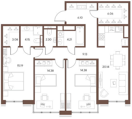 3-комнатная квартира  №48 в Большой, 67: 99.11 м², этаж 5 - купить в Санкт-Петербурге