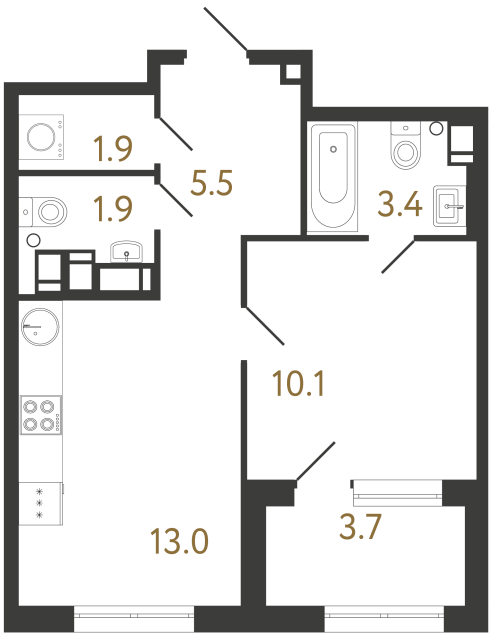 1-комнатная квартира  №147 в Лисичанская, 22: 35.8 м², этаж 20 - купить в Санкт-Петербурге