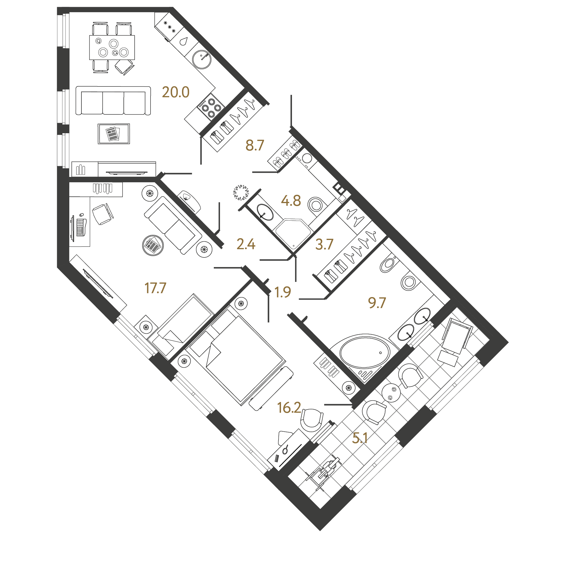 2-комнатная квартира  №246 в Миръ: 85.1 м², этаж 2 - купить в Санкт-Петербурге