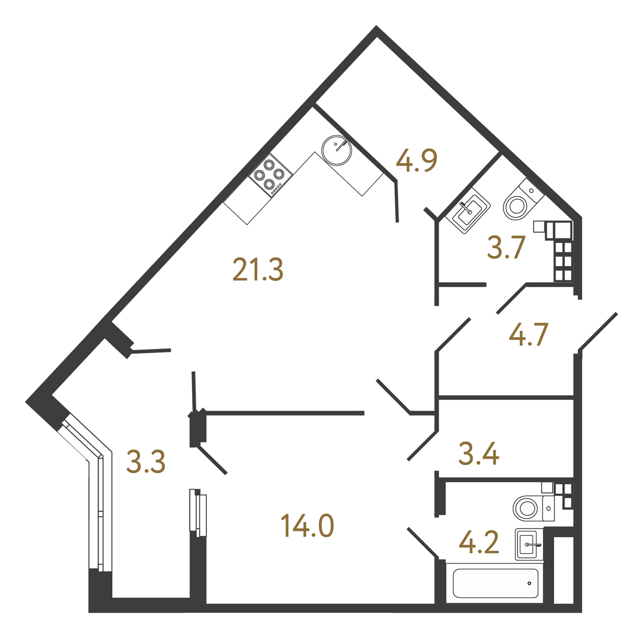 1-комнатная квартира  №153 в Neva Residence: 56.2 м², этаж 4 - купить в Санкт-Петербурге