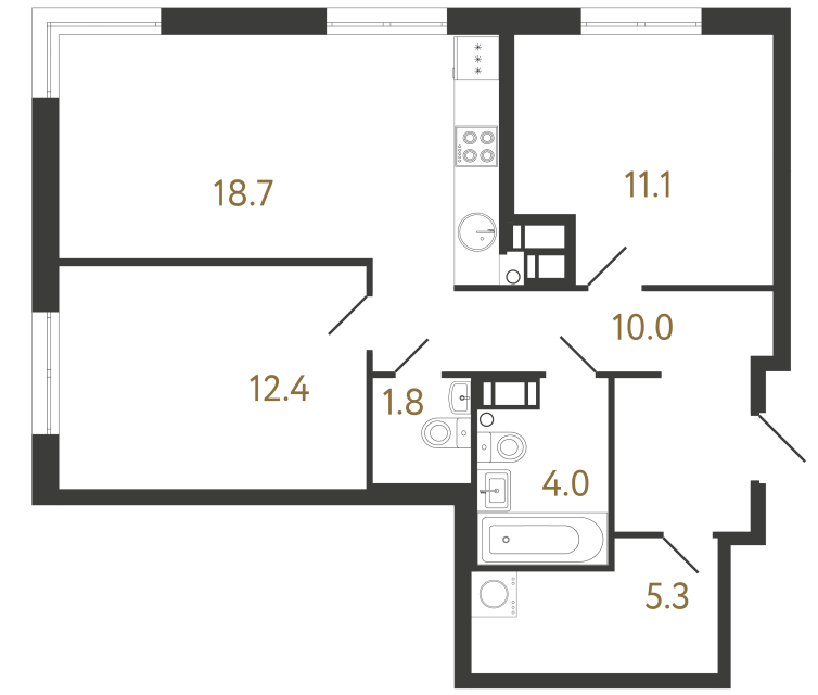 2-комнатная квартира  №103 в Идеалист: 63.3 м², этаж 14 - купить в Санкт-Петербурге