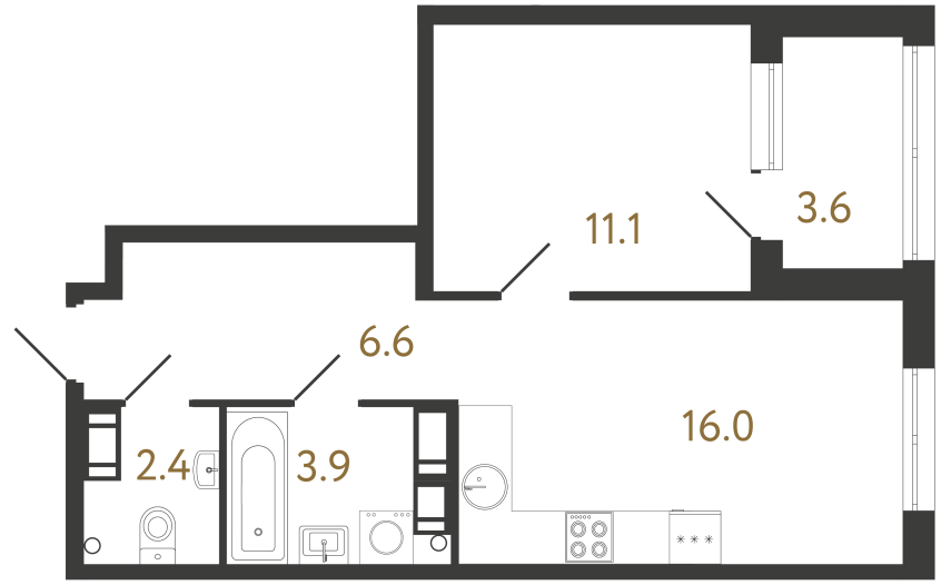 1-комнатная квартира  №9 в Черная речка, 41: 40 м², этаж 3 - купить в Санкт-Петербурге