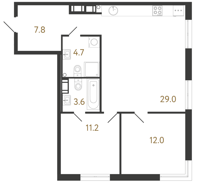 2-комнатная квартира  №521 в Струны I: 68.3 м², этаж 16 - купить в Санкт-Петербурге