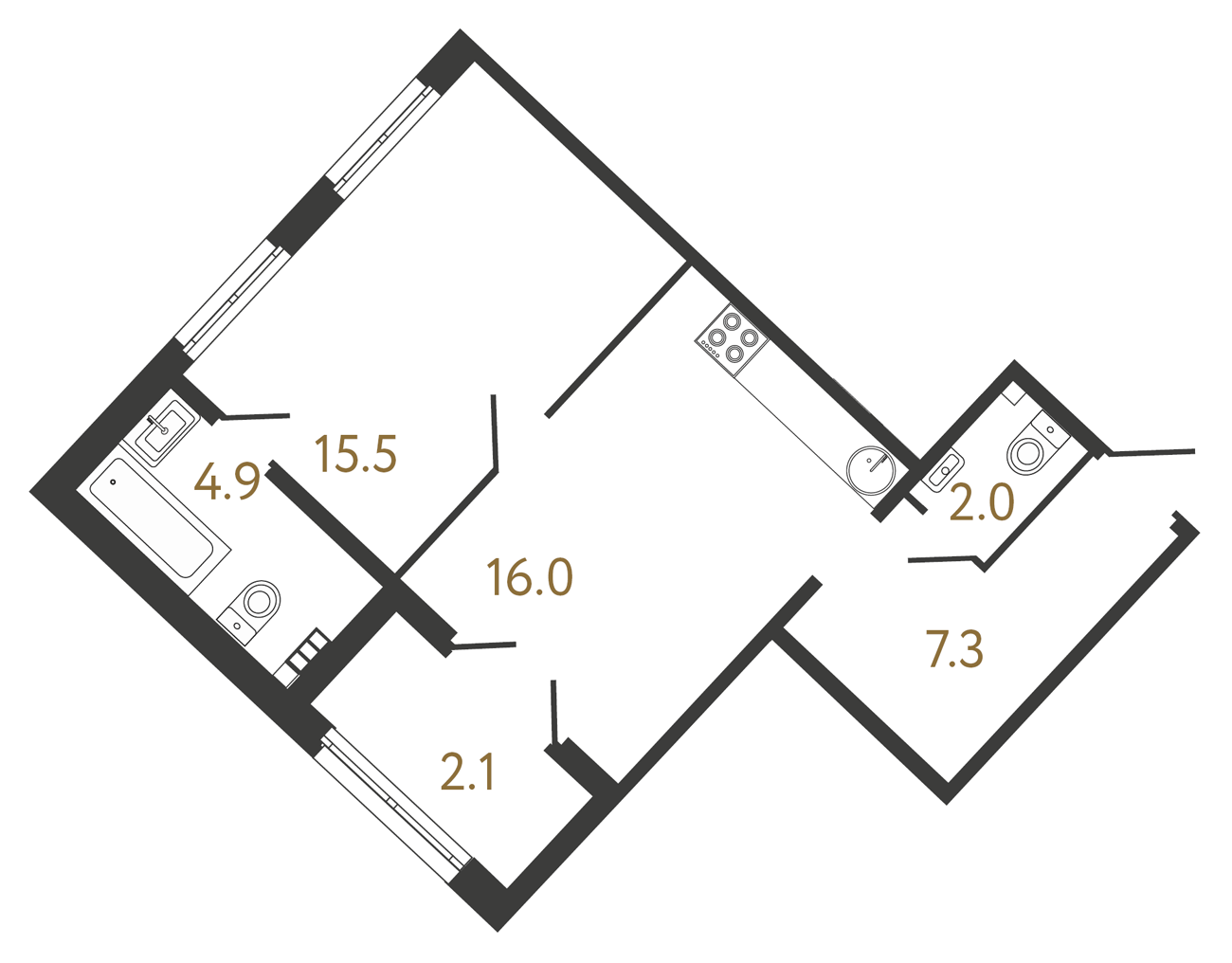 1-комнатная квартира  №221 в Миръ: 45.7 м², этаж 5 - купить в Санкт-Петербурге