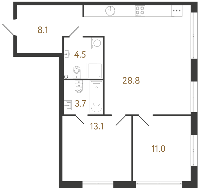 2-комнатная квартира  №2 в Черная речка, 41: 69.2 м², этаж 2 - купить в Санкт-Петербурге