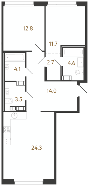 2-комнатная квартира  №38 в Куинджи: 77.7 м², этаж 7 - купить в Санкт-Петербурге