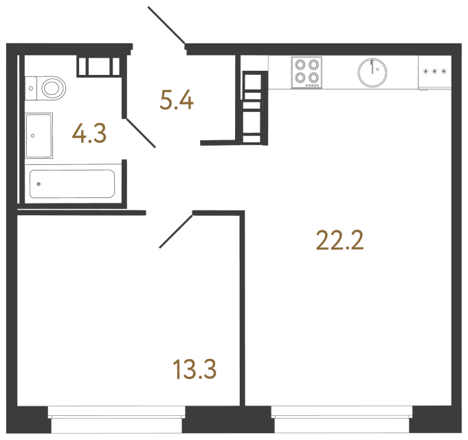 1-комнатная квартира  №121 в Куинджи: 45.2 м², этаж 2 - купить в Санкт-Петербурге