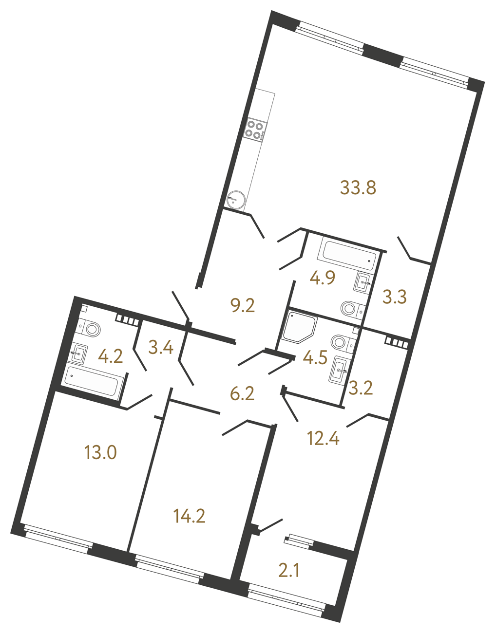 3-комнатная квартира  №12 в Миръ: 112.1 м², этаж 5 - купить в Санкт-Петербурге