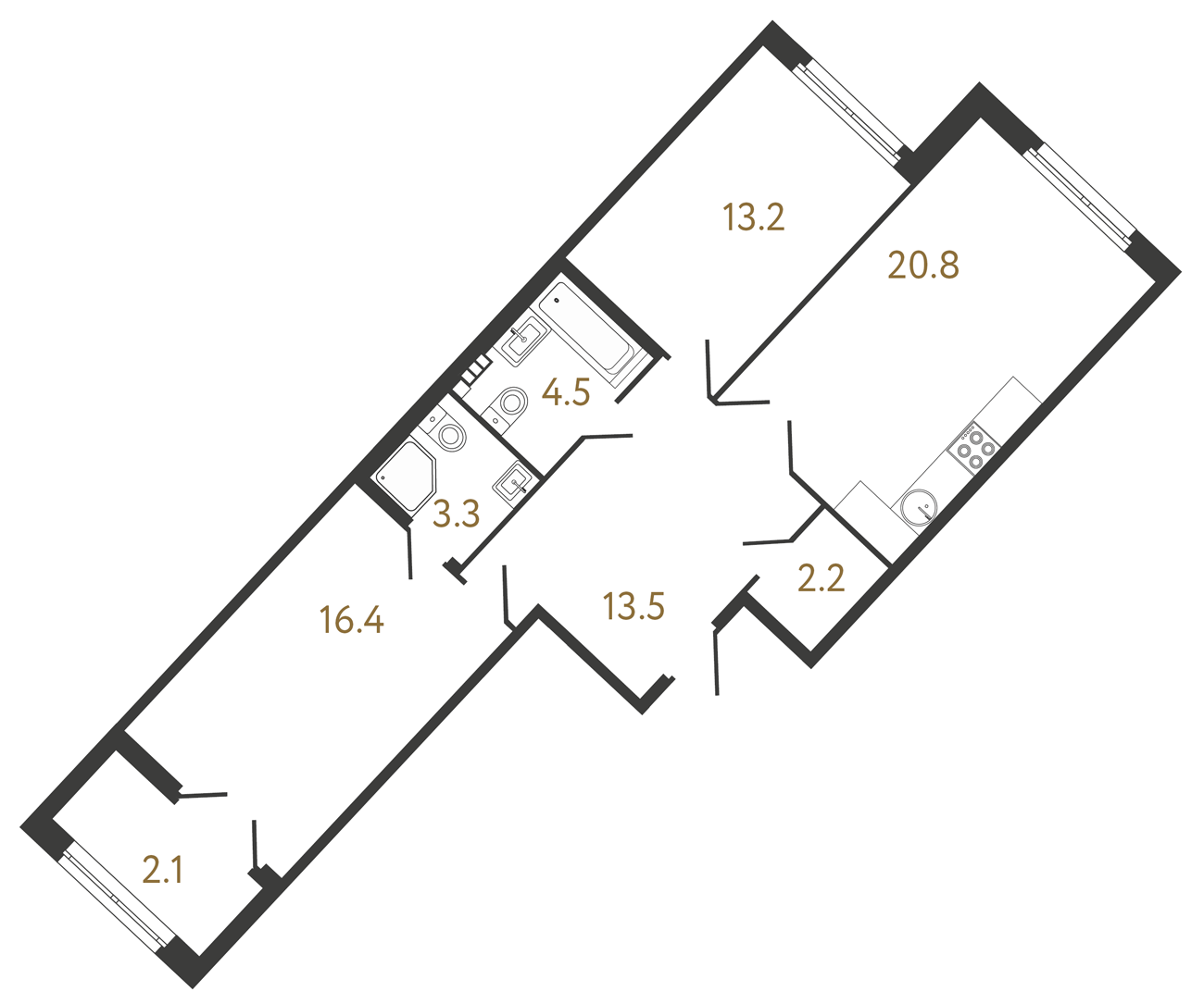 2-комнатная квартира  №195 в Миръ: 73.9 м², этаж 5 - купить в Санкт-Петербурге