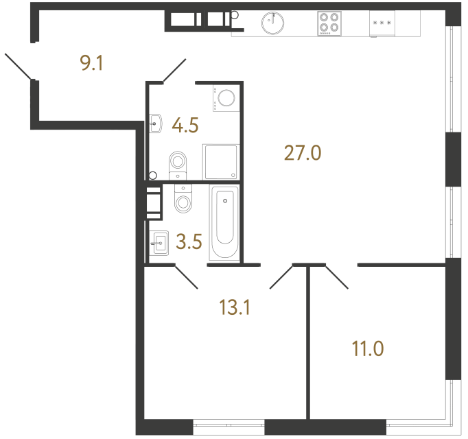 2-комнатная квартира  №10 в Черная речка, 41: 68.2 м², этаж 3 - купить в Санкт-Петербурге