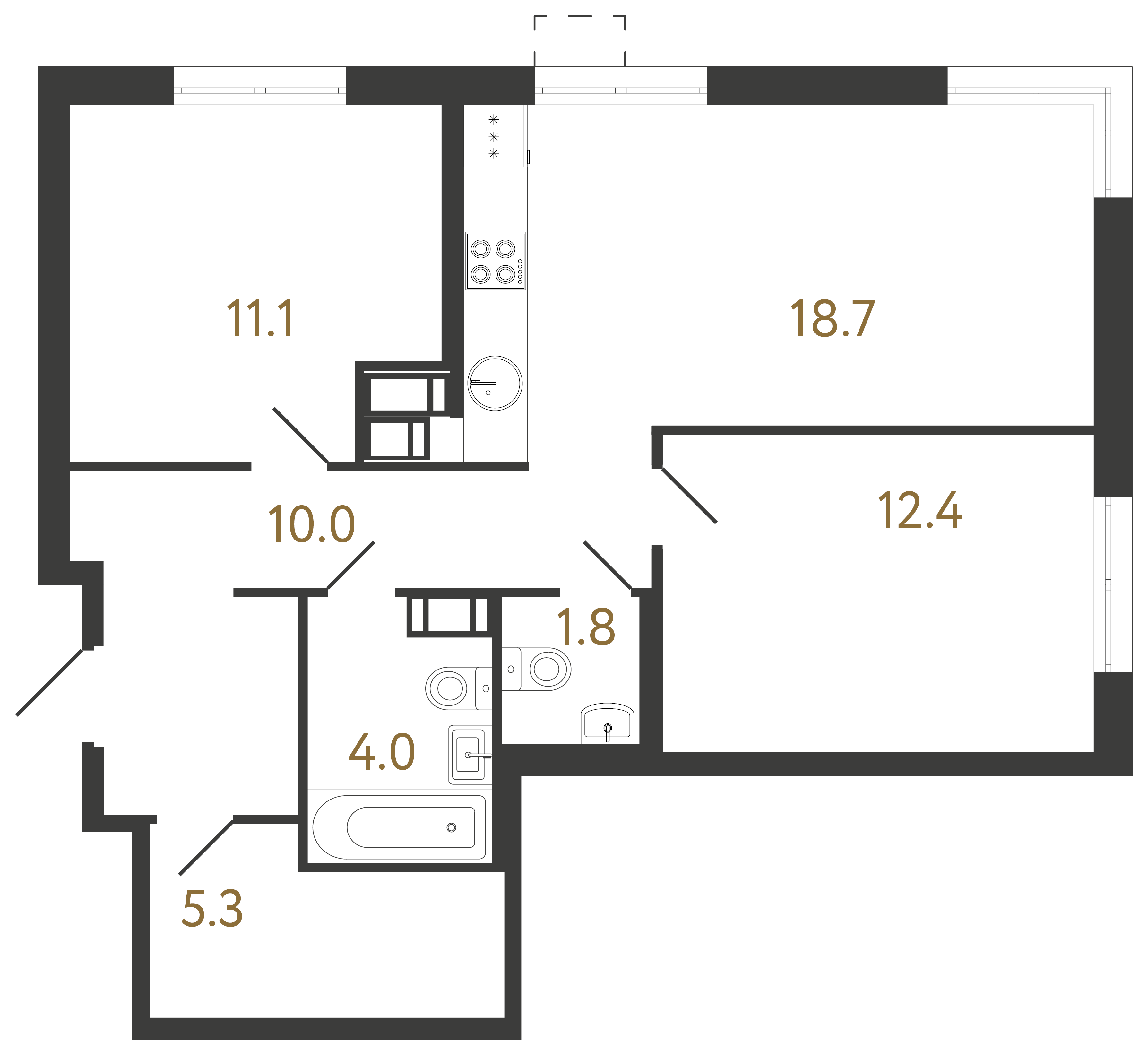 2-комнатная квартира  №152 в Струны I: 63.3 м², этаж 21 - купить в Санкт-Петербурге