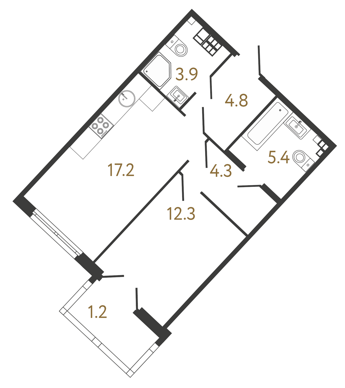 1-комнатная квартира  №219 в Миръ: 48.2 м², этаж 5 - купить в Санкт-Петербурге