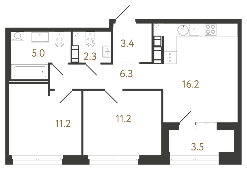 2-комнатная квартира  №515 в Куинджи: 55.6 м², этаж 8 - купить в Санкт-Петербурге